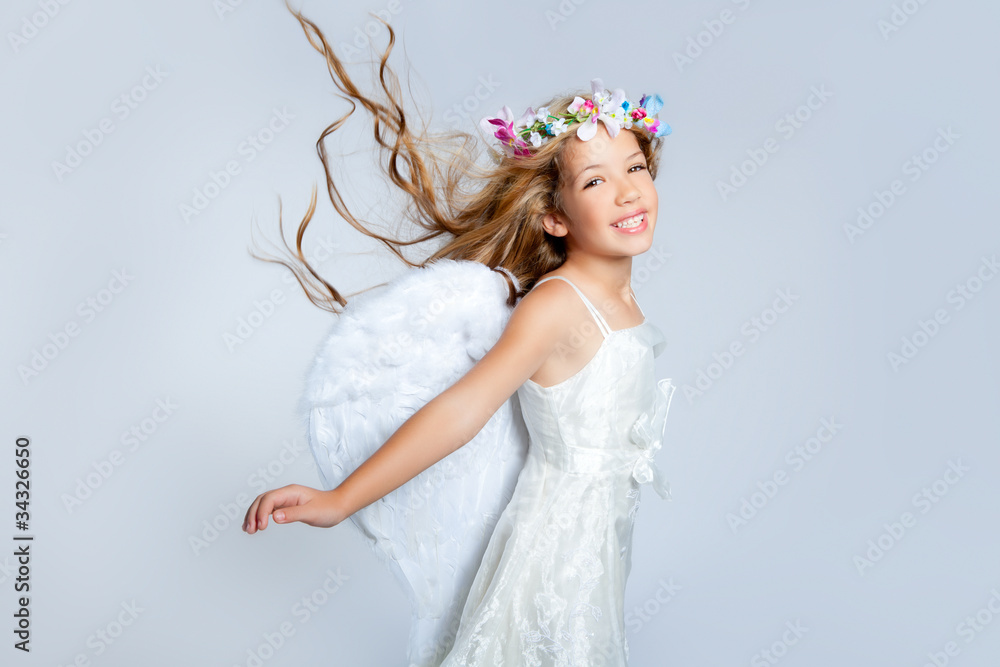 Angel children girl wind in hair fashion flowers crown Angel children girl wind in hair fashion flowers crown