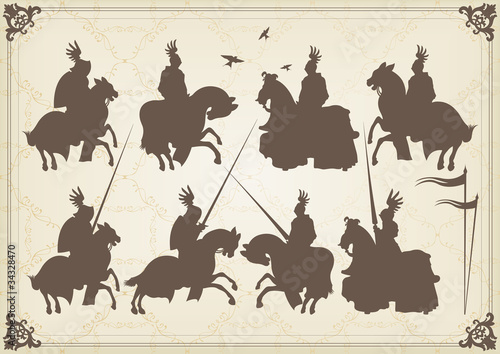 Medieval knight horseman and vintage elements vector