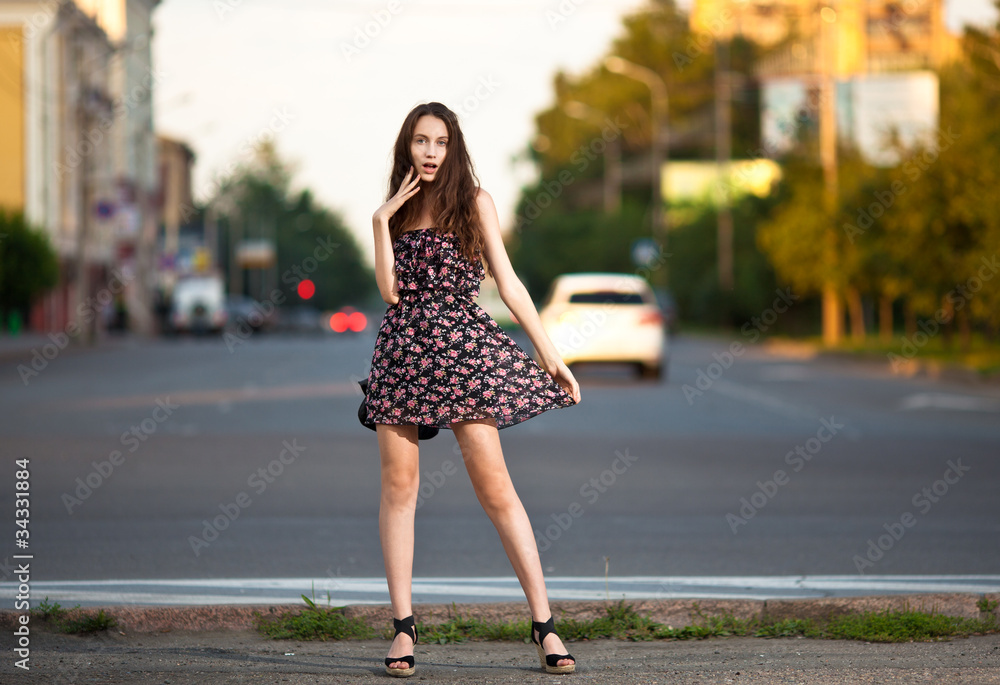 young beautiful woman in the city