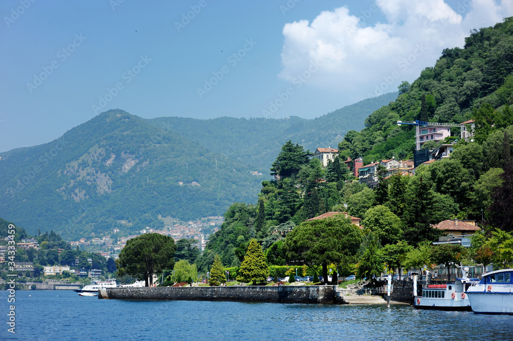 Fishing boats in Como, by the lake of Como, Italy
