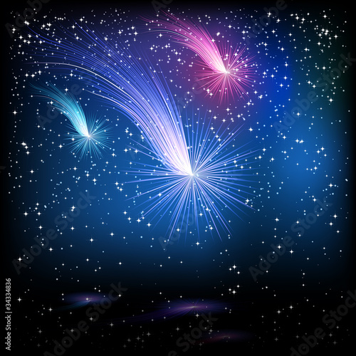 Abstract bright star background with comets.