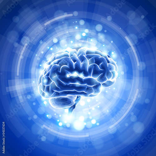 brain & blue bokeh light background