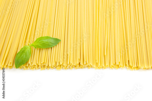 Italian cooking / spaghetti with basil / isolated on white
