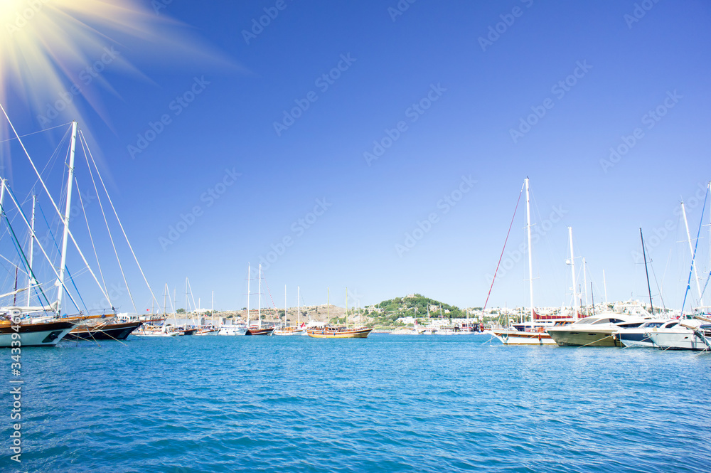 Bay with yachts in the Bodrum town. Turkey.