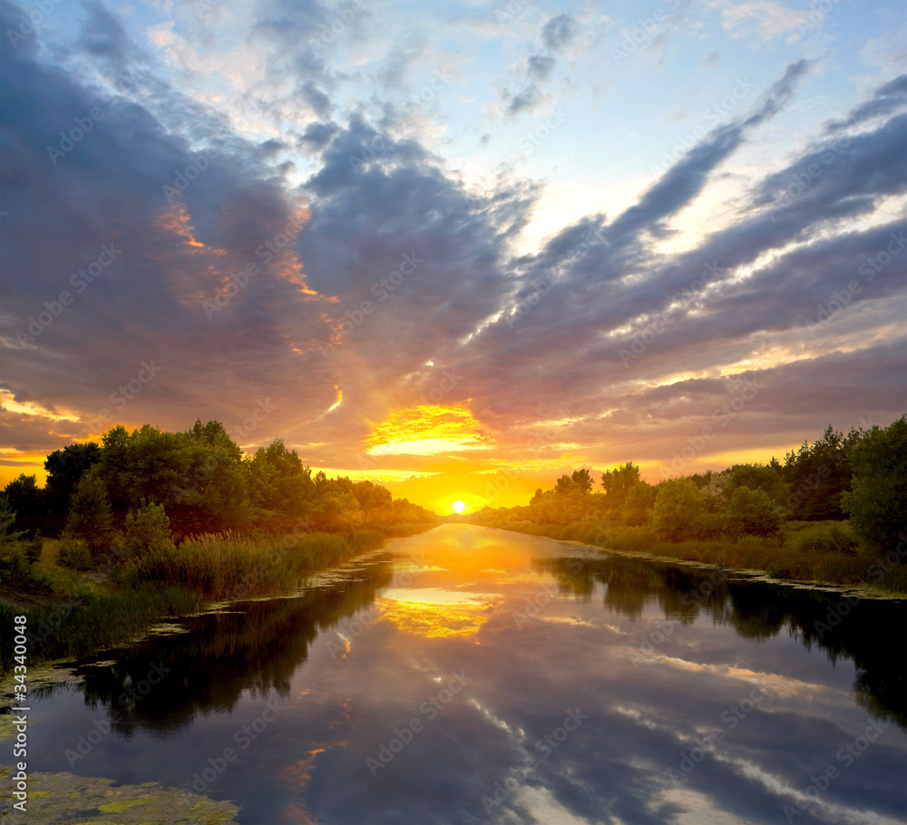 evening scene on river