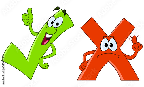 Tick and cross cartoon