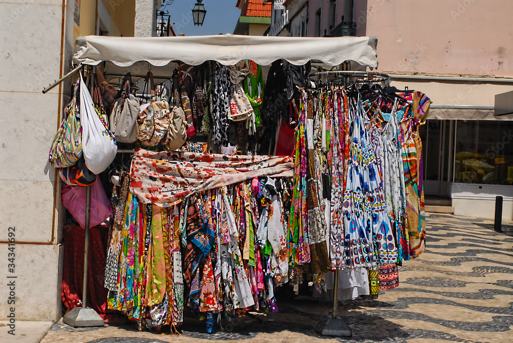 Colourful display of dresses,sarongs and handbags