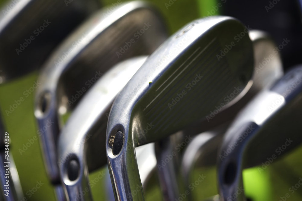 Macro of golf irons Macro of golf irons