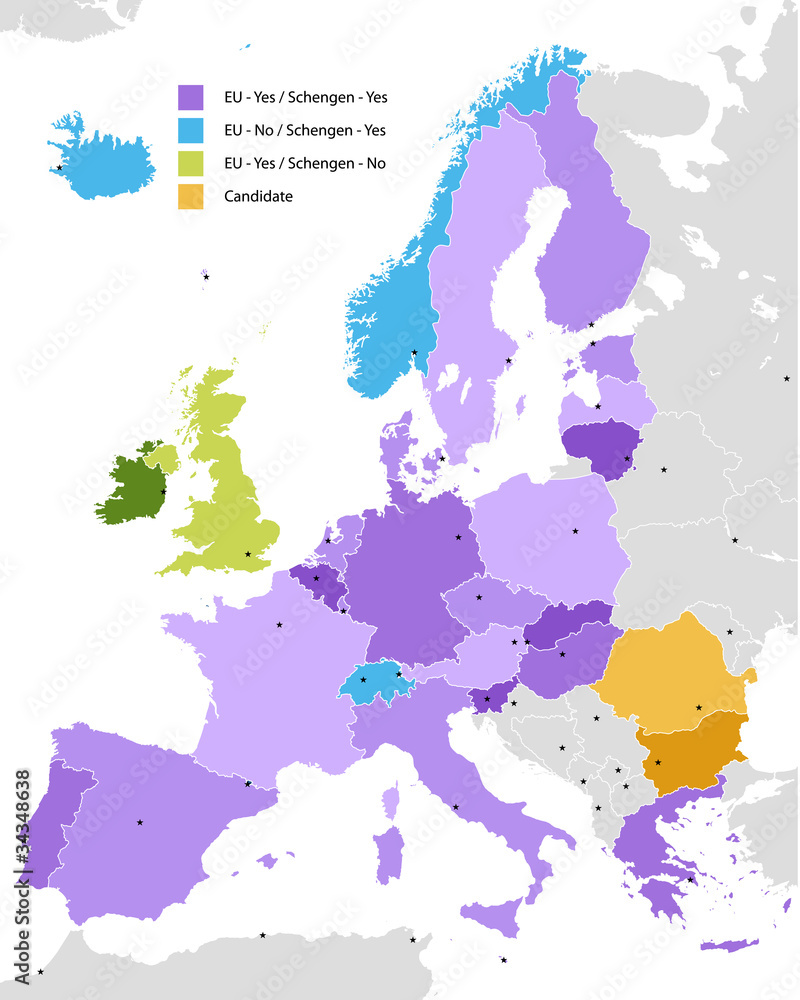 Obraz premium Boundary of Schengen Area, Europe