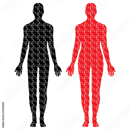 Tablou canvas male and female puzzle bodies vector