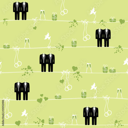Seamless Pattern Wedding Mr. & Mr. Gay Green