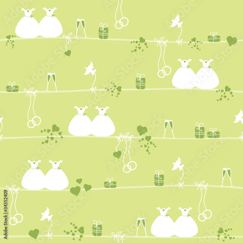Seamless Pattern Wedding Mrs. & Mrs. Gay Green