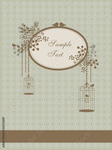 autumn vintage design with birds and cages