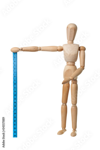 Mannequin holding a measuring tape isolated on white