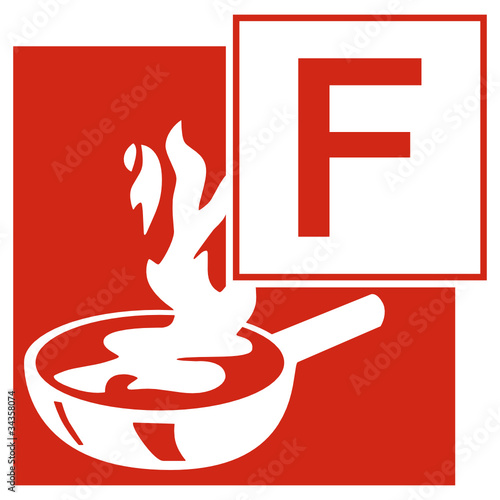 Brandklasse F Zeichen Symbol Piktogramm Plakette Fettbrand