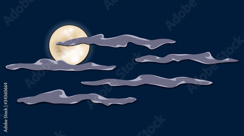 A full moon in a night sky with clouds