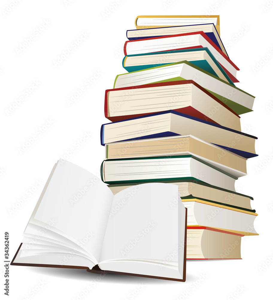 stack of books and opened book with blank pages vector stack of books and opened book with blank pages vector