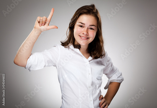 Young girl pointing