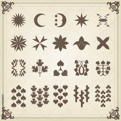 Vintage heraldic mythology symbols and elements illustration
