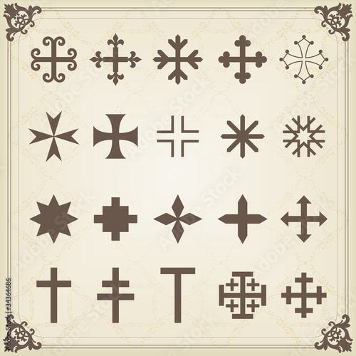 Vintage heraldic cross symbols and elements illustration