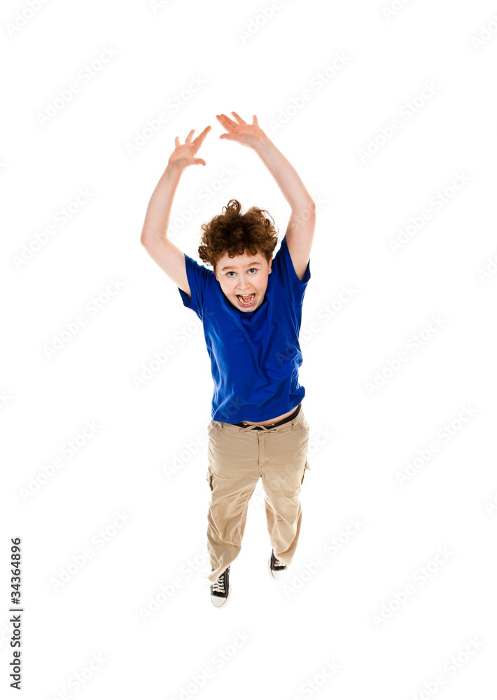 Boy jumping, running isolated on white background Boy jumping, running isolated on white background
