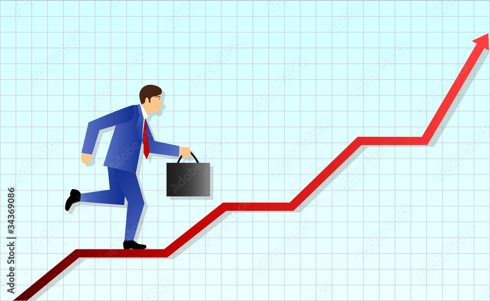 Business Man Runs Up a Profit Chart Graph Business Man Runs Up a Profit Chart Graph