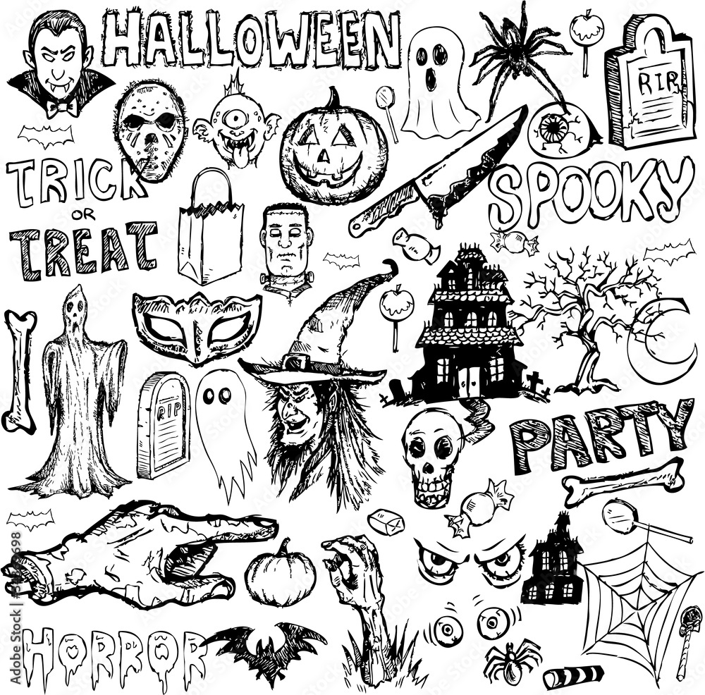 Halloween collection element hand drawn doodles