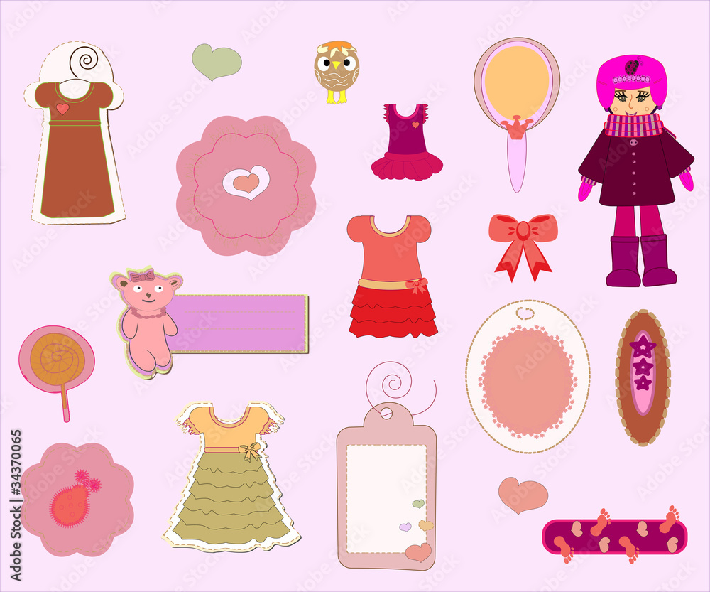 Scrapbook Girl Set - design elements vector Scrapbook Girl Set - design elements vector