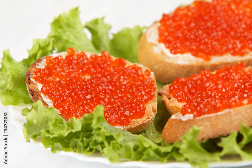 Three sandwich with red caviar Three sandwich with red caviar