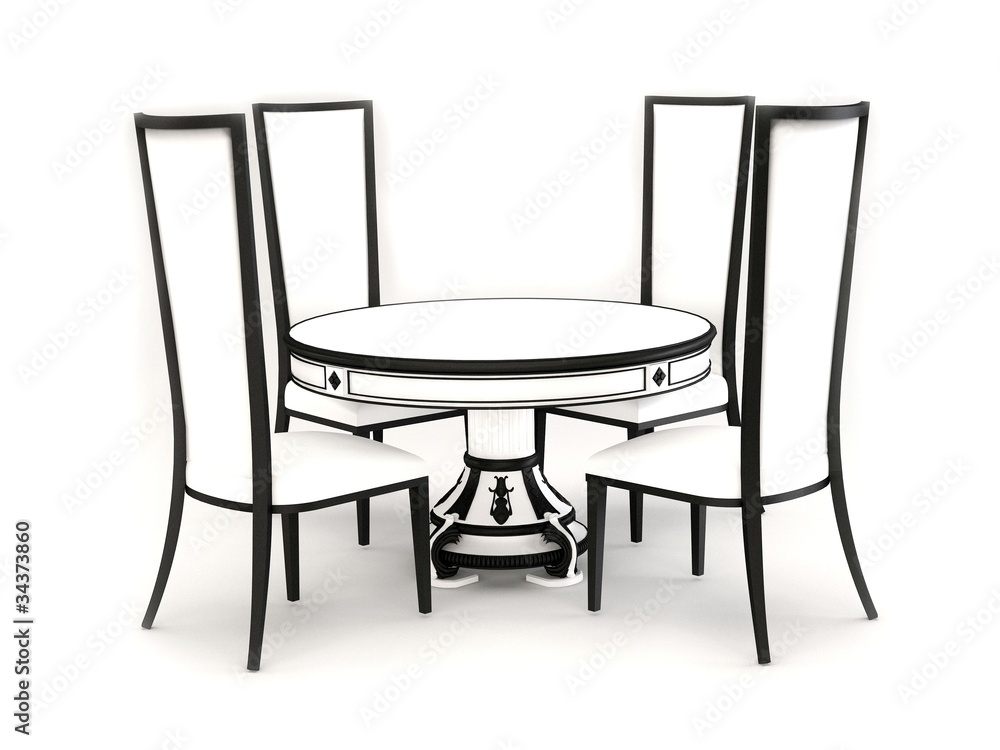 Chairs with round table isolated on white background. Minimalism Chairs with round table isolated on white background. Minimalism