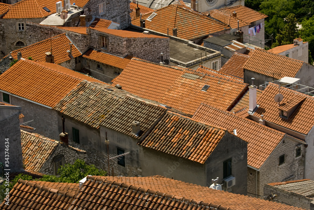Red tile roofs in the old part of the town