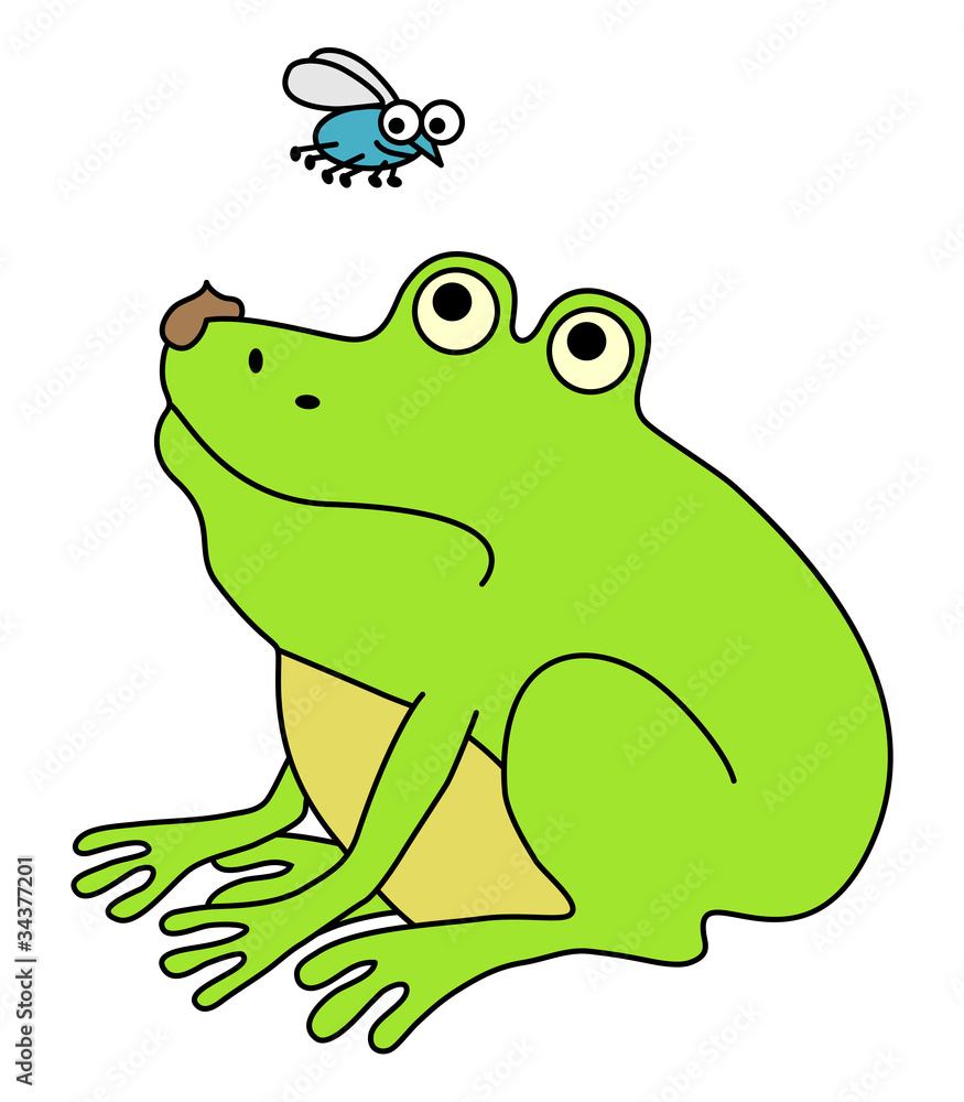 Fototapeta premium Disgusted fat frog, funny cartoon illustration