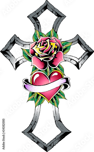 cross with rose design