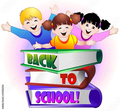 Bambini con Libri di Scuola-Children Back to School-Vector photo