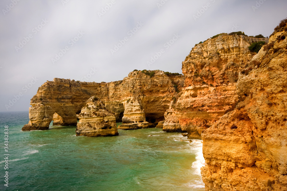 Yellow cliffs at beach of Praia da Marinha, Algarve