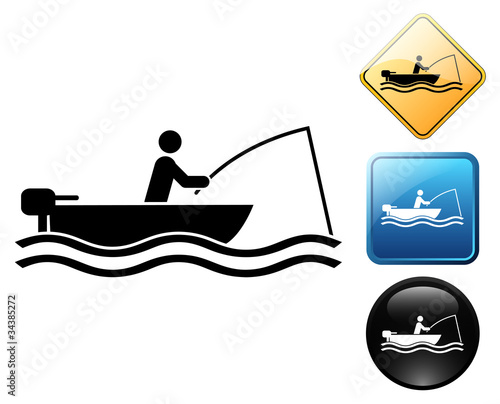 Fisherman in boat pictogram and signs