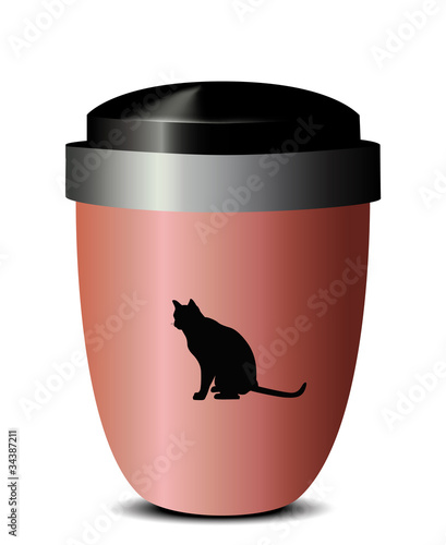 Urne aus Kupfer mit Katzenmotiv