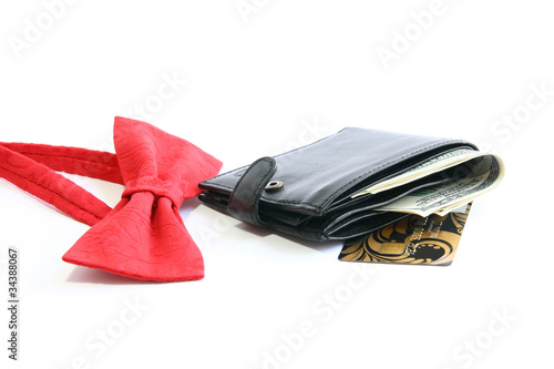 Red tie, card and purse