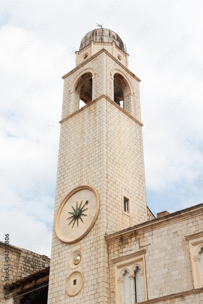 Croatia, Dubrovnik. The city bell tower with a clock