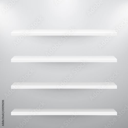 3d isolated Empty shelves for exhibit