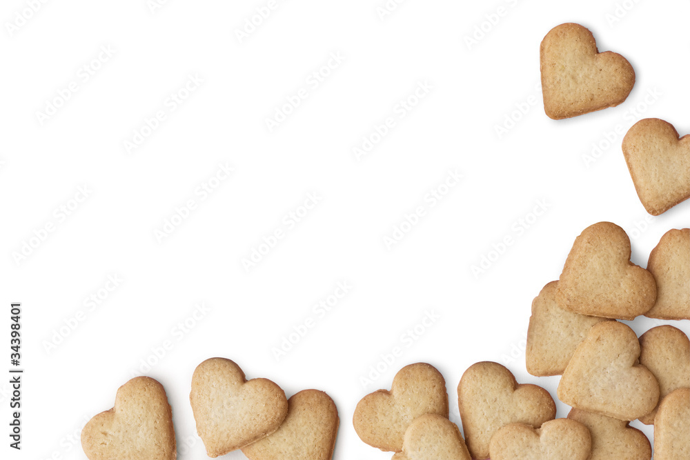 Heart-shaped cookies on white background Heart-shaped cookies on white background