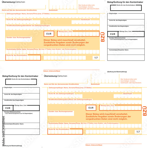 2x BZÜ (17) mit Quittung Vektor Vorlage Überweisungsträger