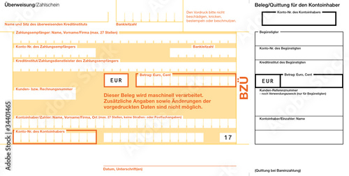 BZÜ (17) mit Quittung rechts Vektor Vorlage Bankformular
