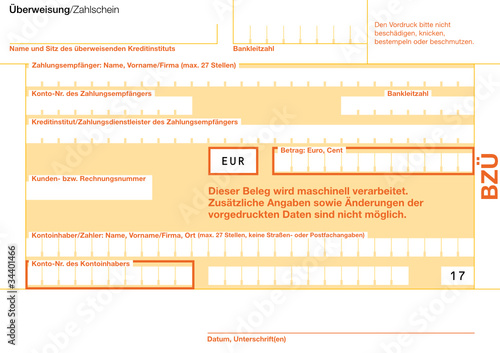 BZÜ (17) Überweisungsträger Maschinenlesbar Vektor Vorlage