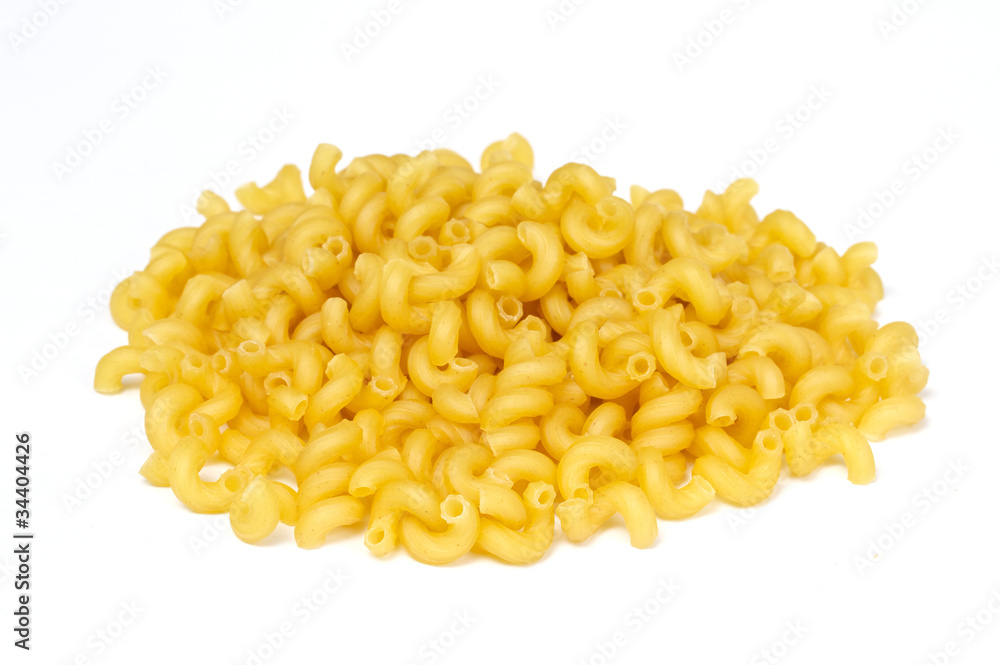 close up of a dried italian pasta on white background close up of a dried italian pasta on white background