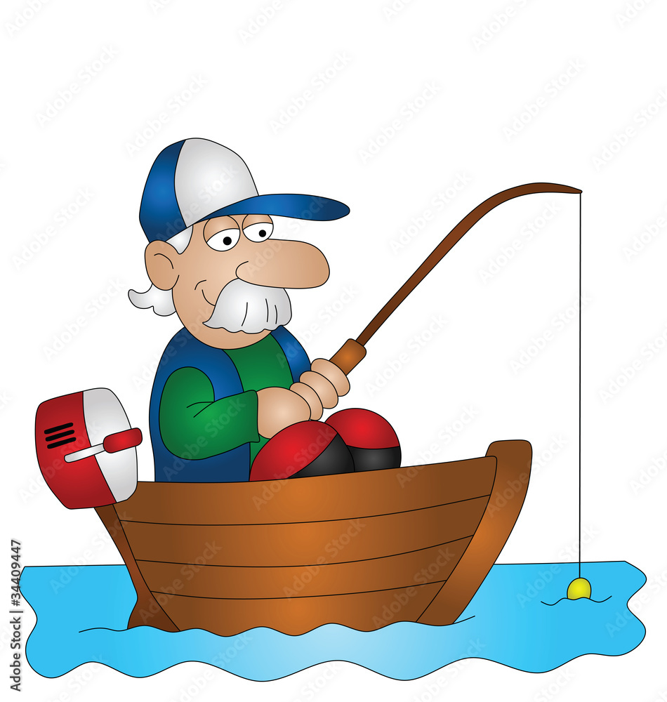 Cartoon angler fishing from boat Stock Vector | Adobe Stock