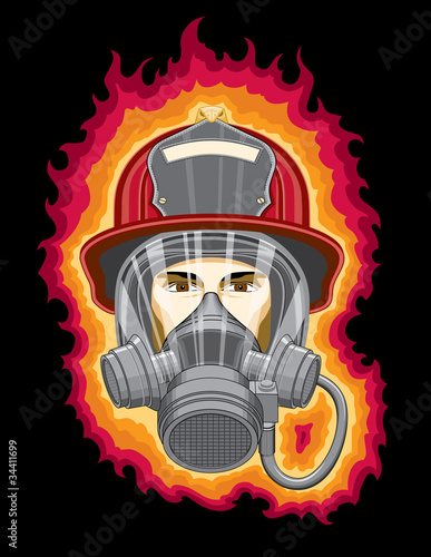Firefighter with Mask and Flames