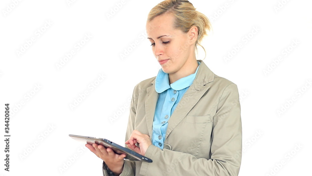 businesswoman showing tablet computer with SUCCESS text businesswoman showing tablet computer with SUCCESS text