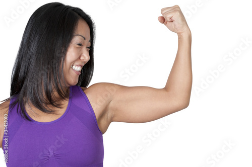 Asian Woman Flexing Her Muscles