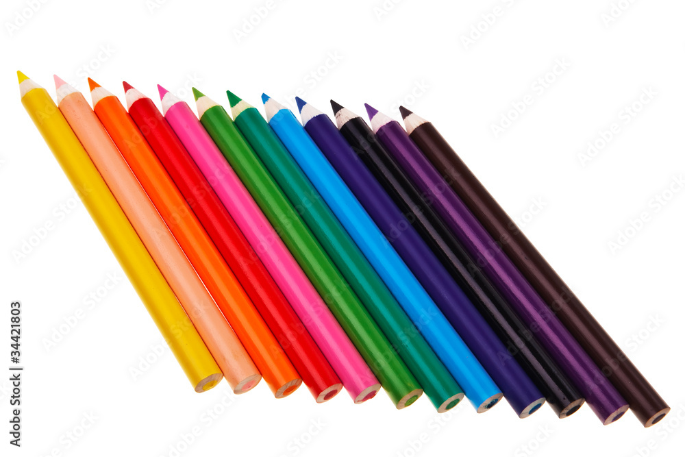 Colorful wooden crayons isolated over white background. Colorful wooden crayons isolated over white background.